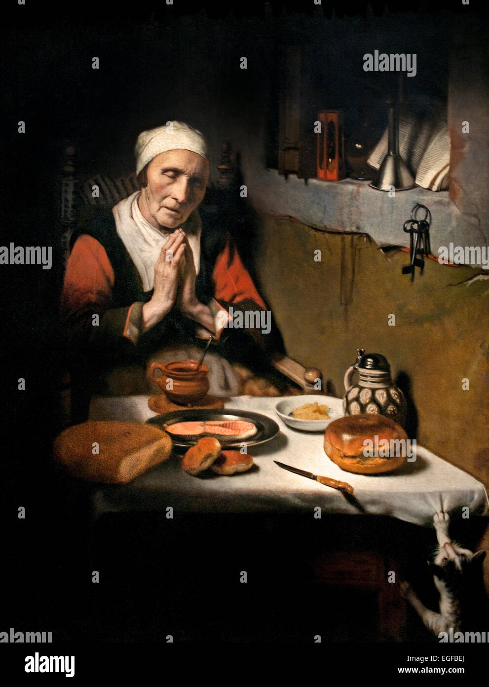 Anciana en la oración ( la oración sin fin ) 1655 Nicolaes Maes Holanda Holandesa Foto de stock