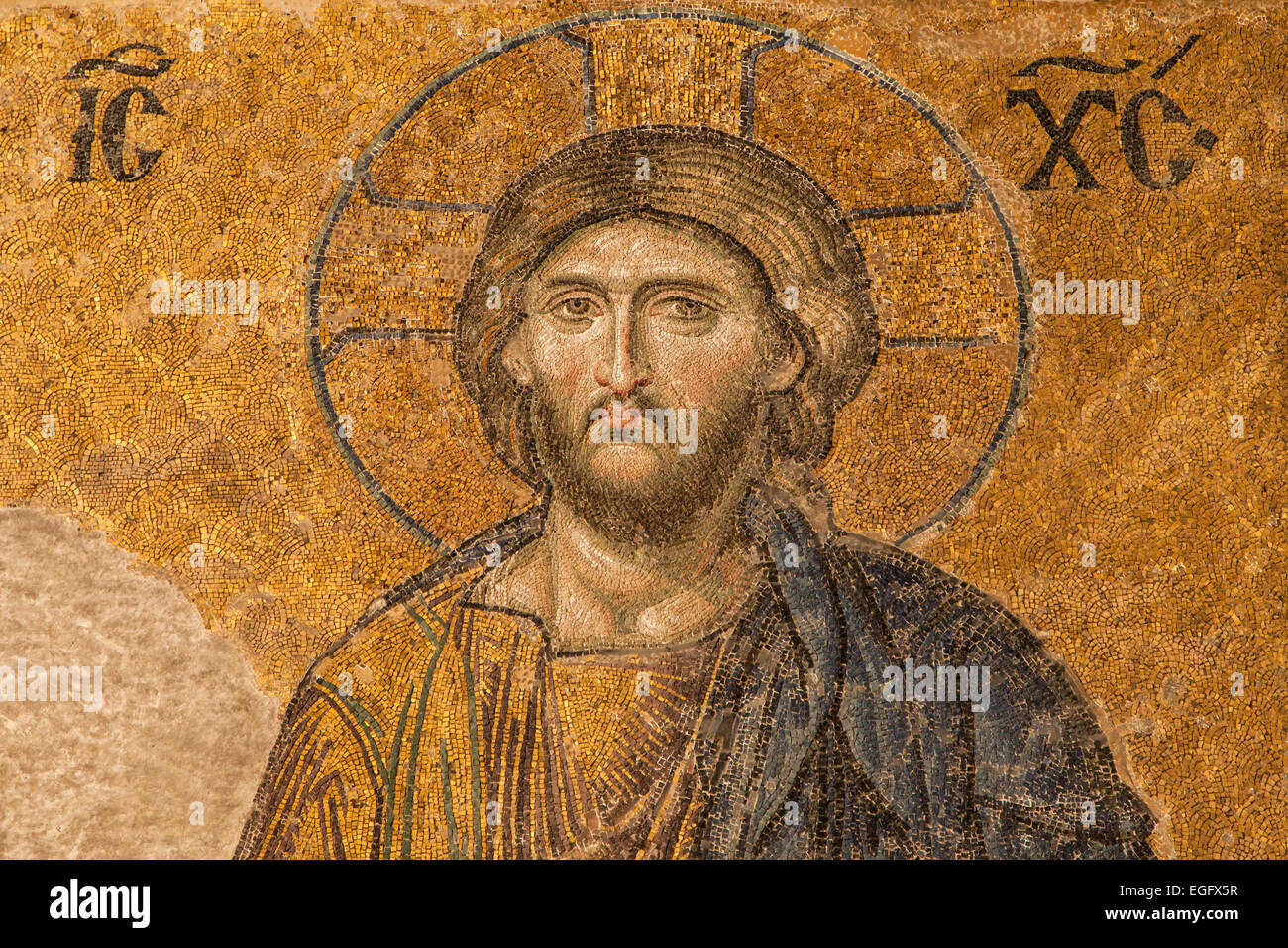 Jesucristo en la Deesis mosaico de Hagia Sophia, Estambul, Turquía. Foto de stock
