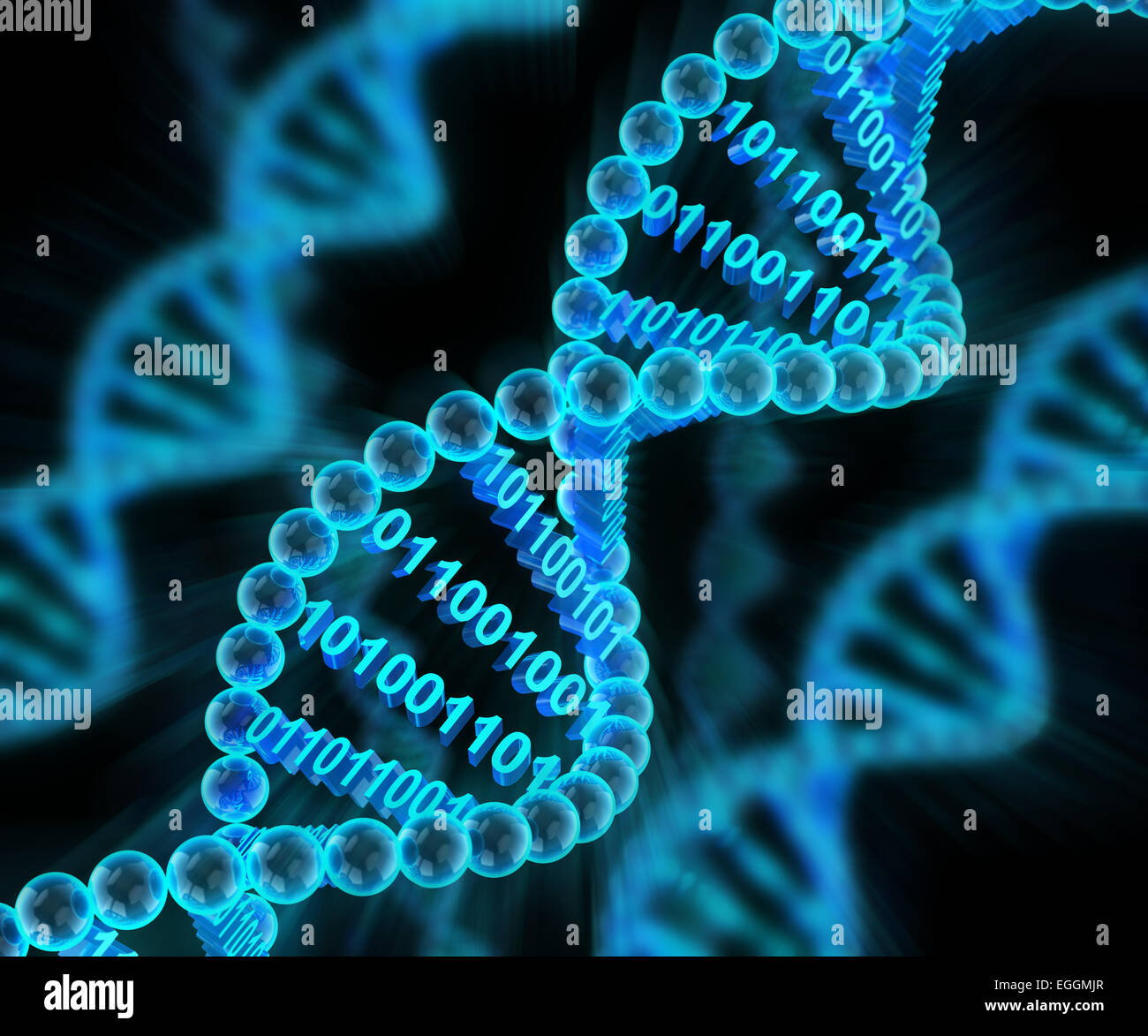 Las moléculas de ADN con código binario, 3D Render Foto de stock