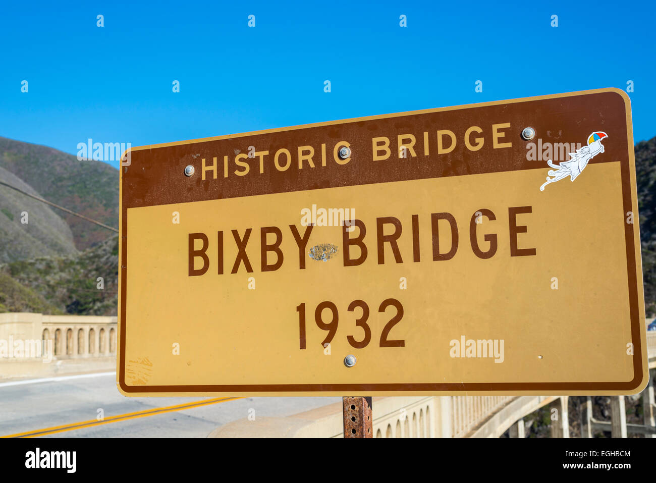 Bixby Puente firmar. Big Sur, California, Estados Unidos. Foto de stock