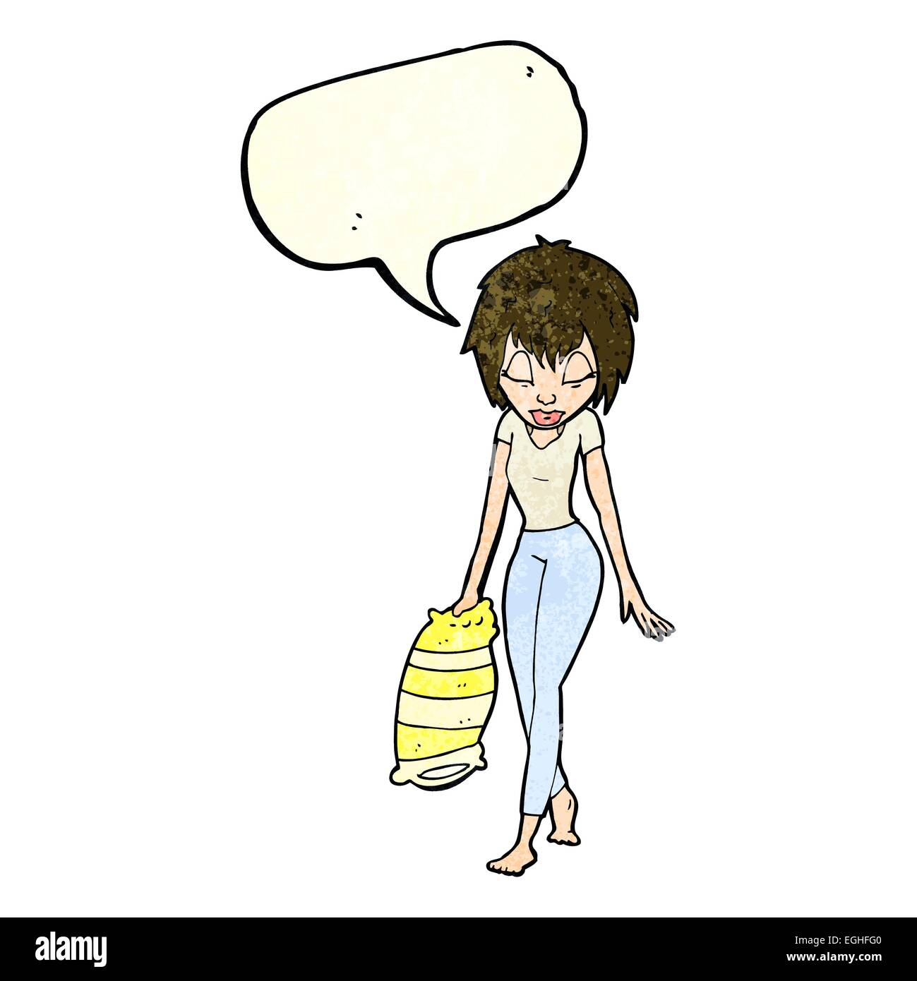Mujer de dibujos animados de irse a la cama con burbujas de voz Imagen  Vector de stock - Alamy