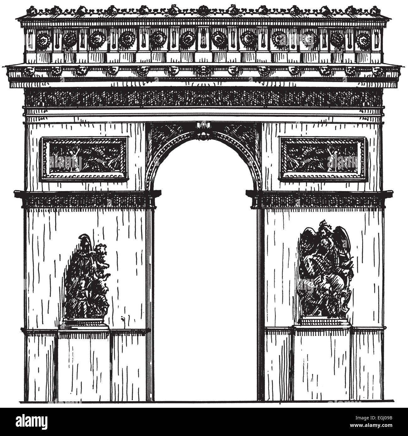 Francia. París. El arco de triunfo sobre el boceto de un fondo blanco. Foto de stock