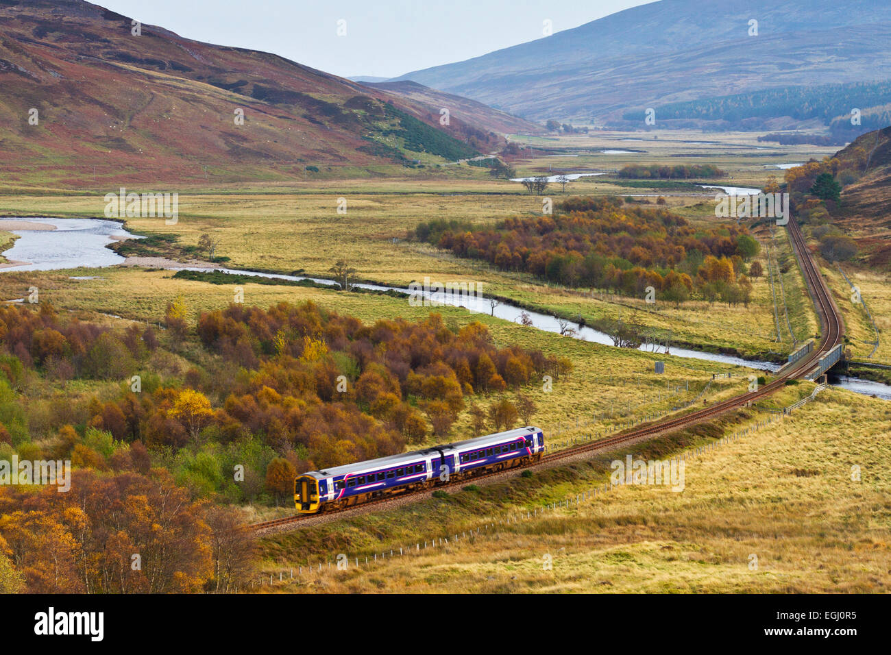 Scotrail tren en Highlands cerca Kildonan Foto de stock