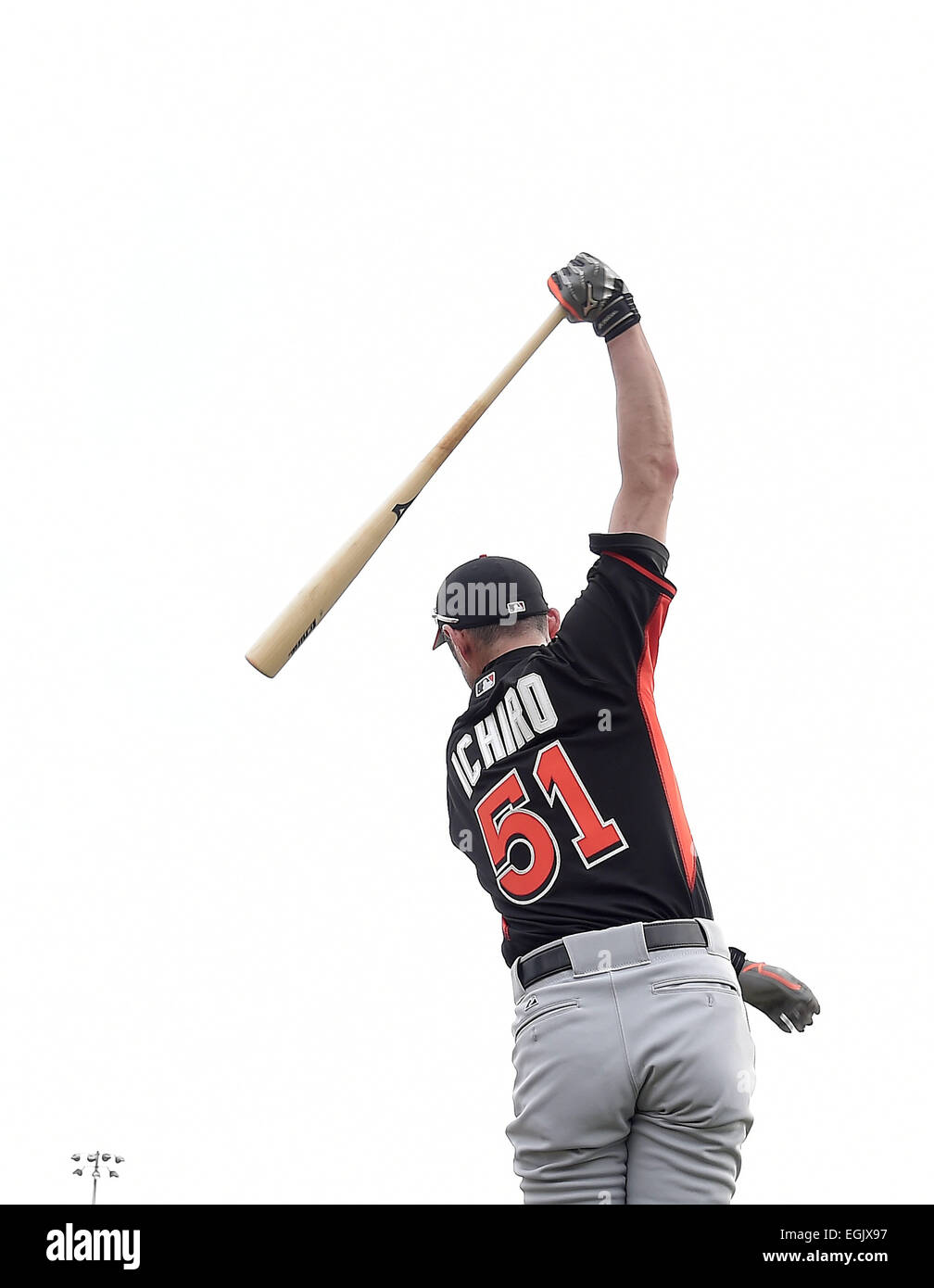 Júpiter, Florida, EE.UU. 24 Feb, 2014. Ichiro Suzuki (Marlins) MLB : Ichiro Suzuki de los Marlins de Miami toma Batting Practice durante el campamento de entrenamiento de primavera de los Marlins de Miami en Júpiter, Florida, Estados Unidos . © AFLO/Alamy Live News Foto de stock