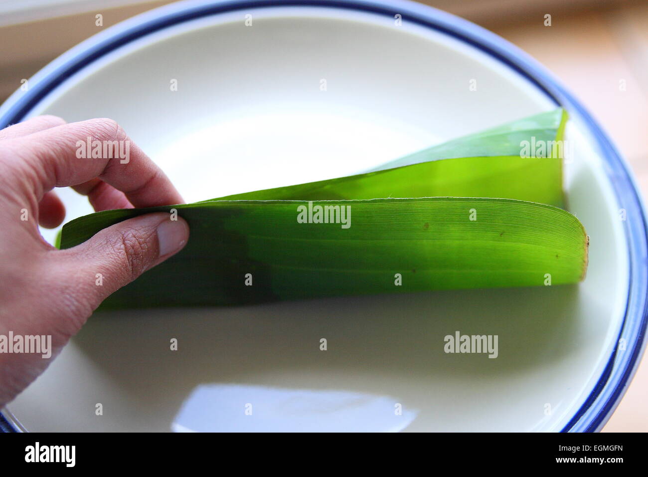 Envolver alimentos utilizando hojas de plátano Fotografía de stock Alamy