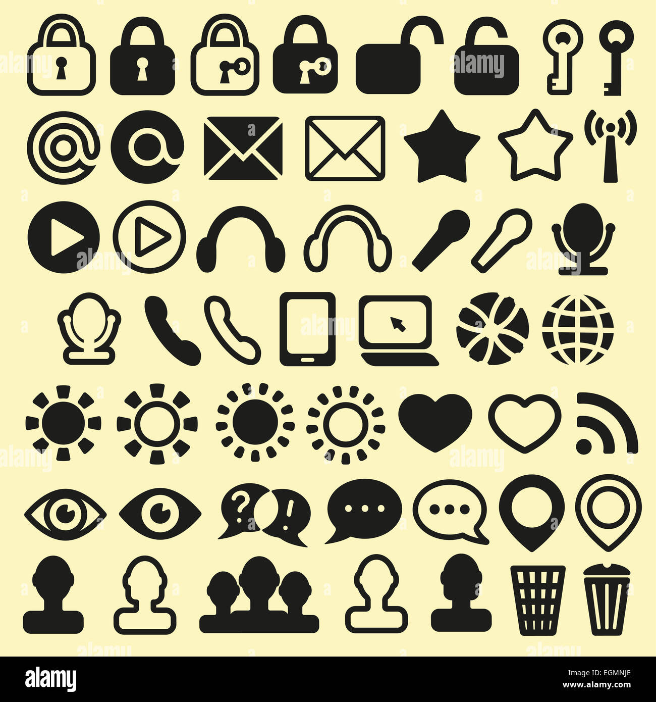 Conjunto de iconos para los medios de comunicación móvil y web Foto de stock