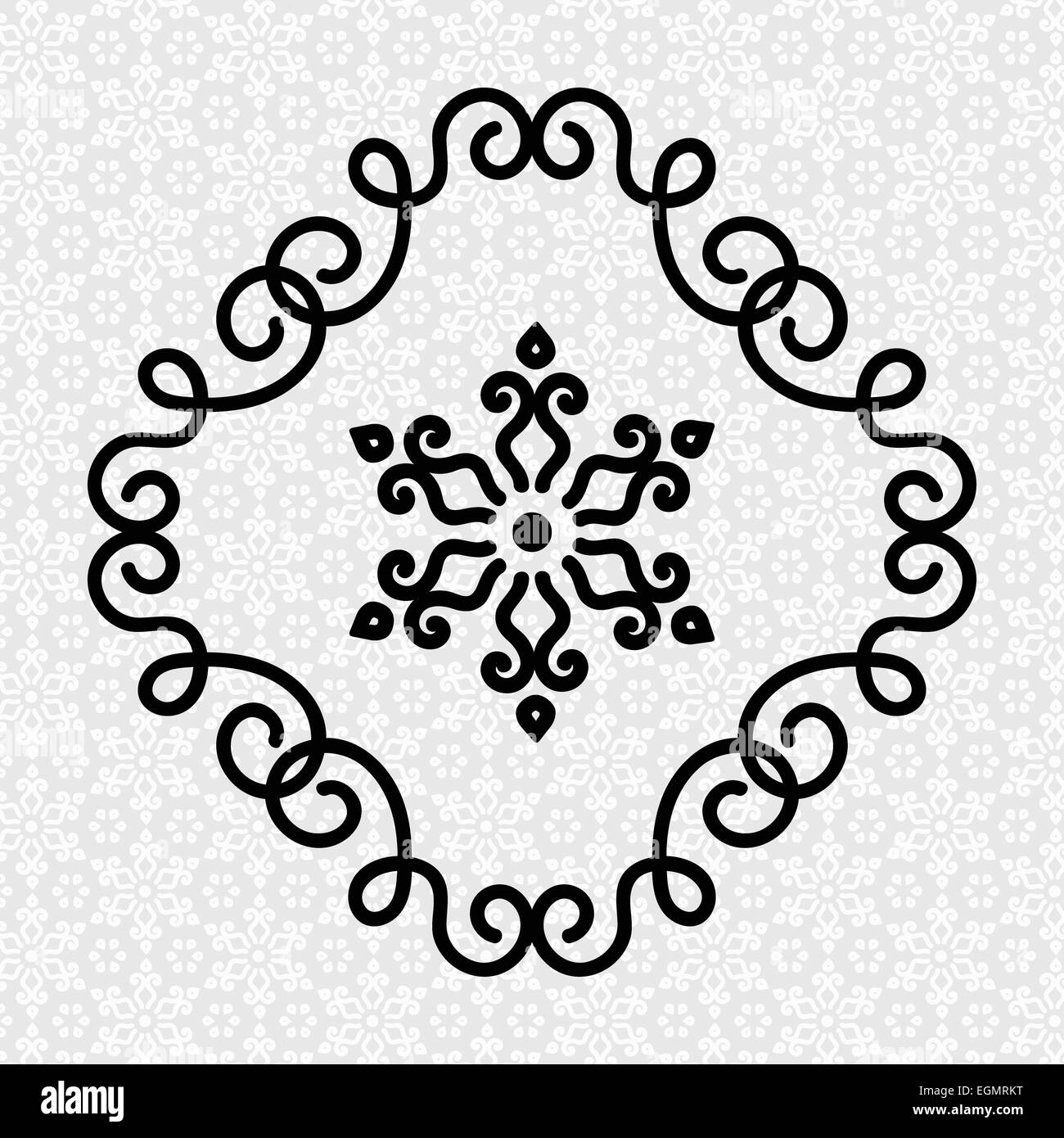 Elegante marco de torsión y las flores florecen en Línea sobre Diseño de patrón floral Foto de stock