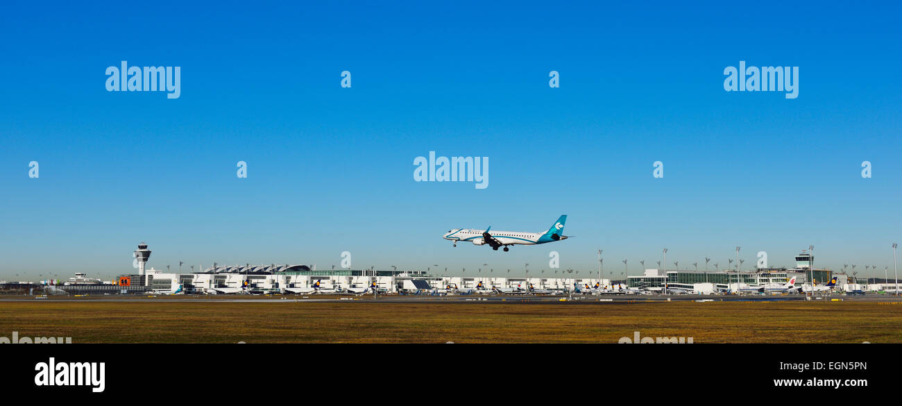 Desembarque, toque abajo, descripción, avión, aeropuerto, Foto de stock
