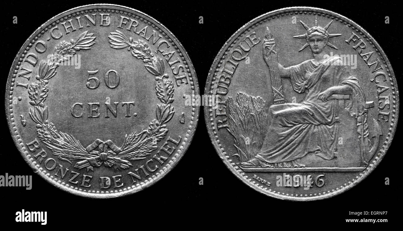 La moneda de 50 céntimos, la Indochina francesa, 1946 Foto de stock