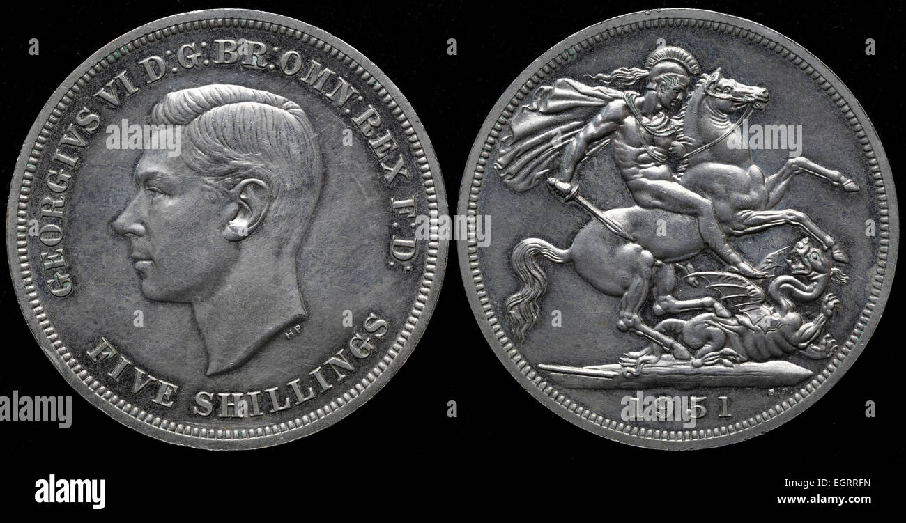 5 chelines coin, el Rey George VI, Reino Unido, 1951 Foto de stock