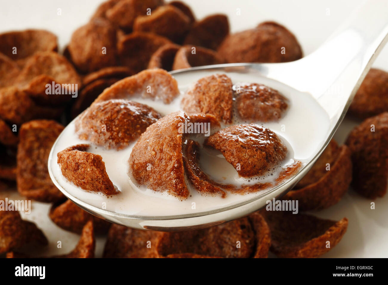 Chocolate con leche y cereal de cuchara Foto de stock