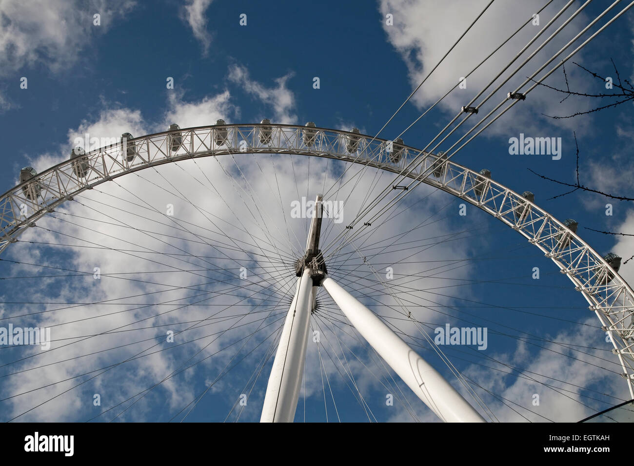Mirando hacia el cielo azul sobre el Ojo de Londres Foto de stock