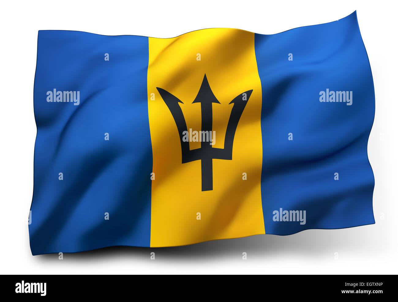 Ondeando la bandera de Barbados aislado sobre fondo blanco. Foto de stock