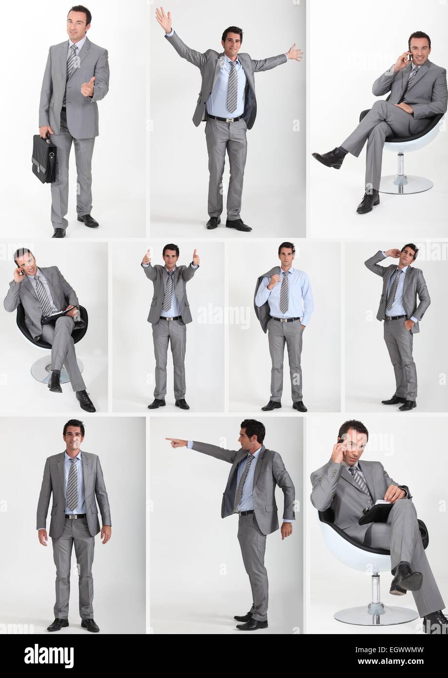Collage de un hombre vestido con un traje de franela gris Fotografía de  stock - Alamy