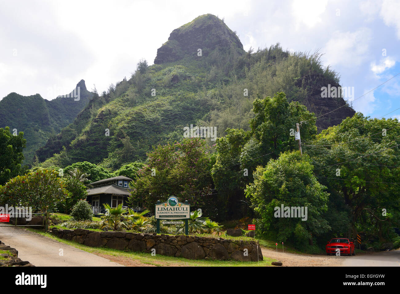 Entrada al jardín Limahuli y preservar, Kauai, Hawaii, EE.UU. Foto de stock