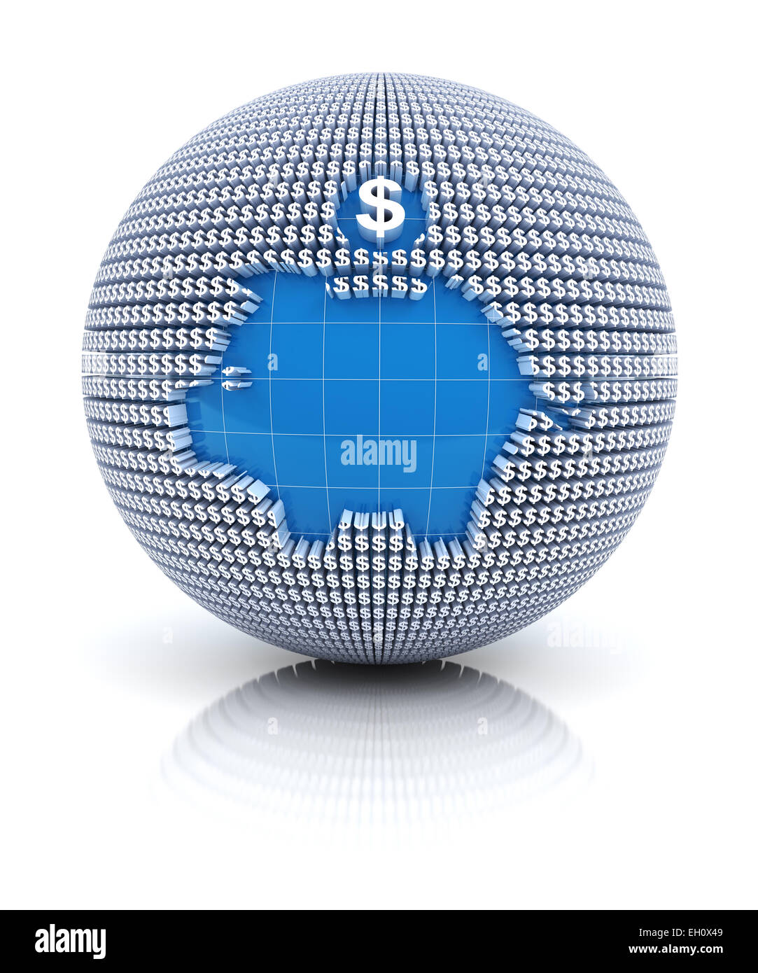 Icono de ahorro en el mundo formado por el signo del dólar Foto de stock