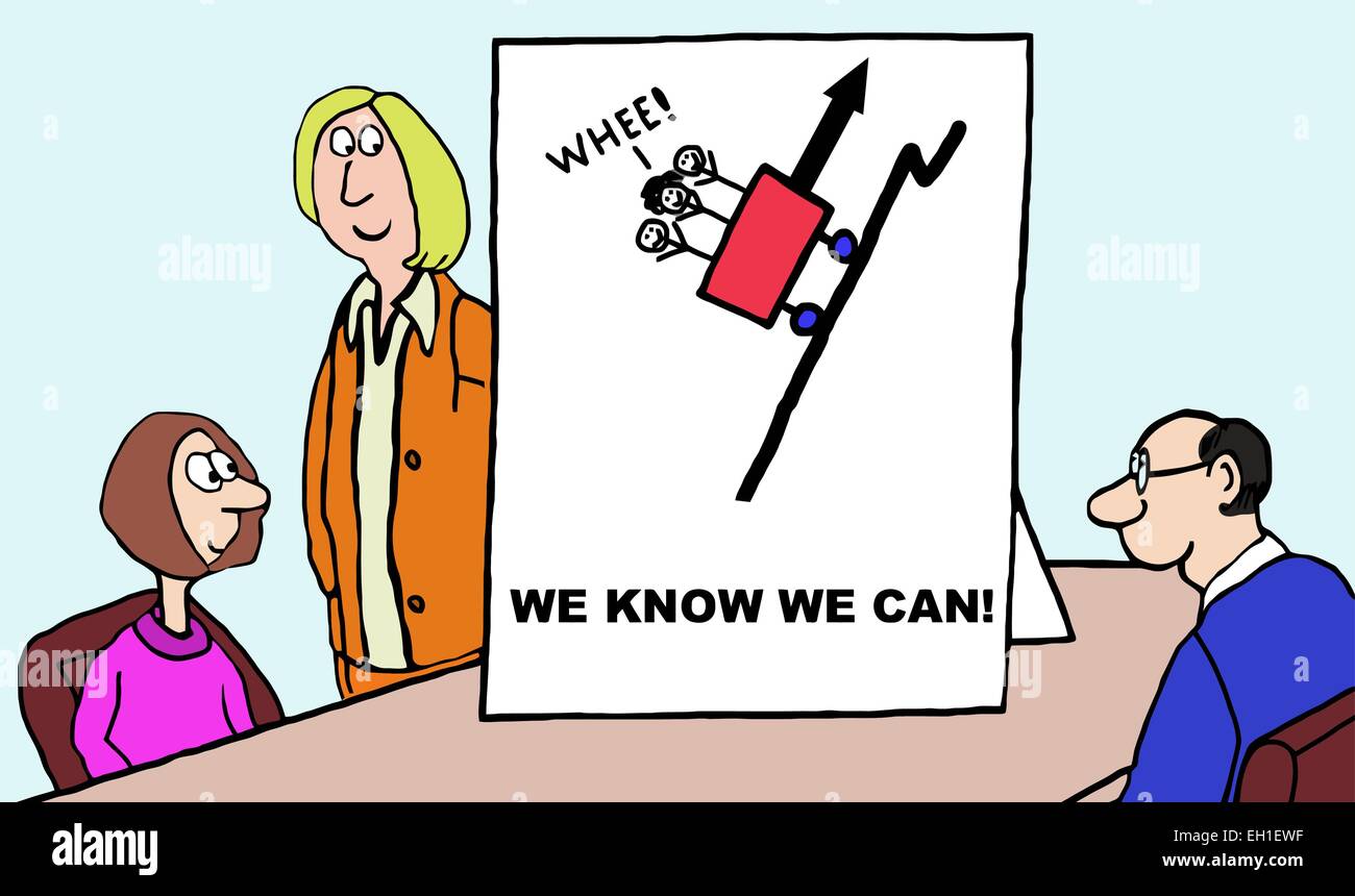 Cartoon mostrando el gran esfuerzo del equipo de negocios así como su confianza, sabemos que podemos. Ilustración del Vector