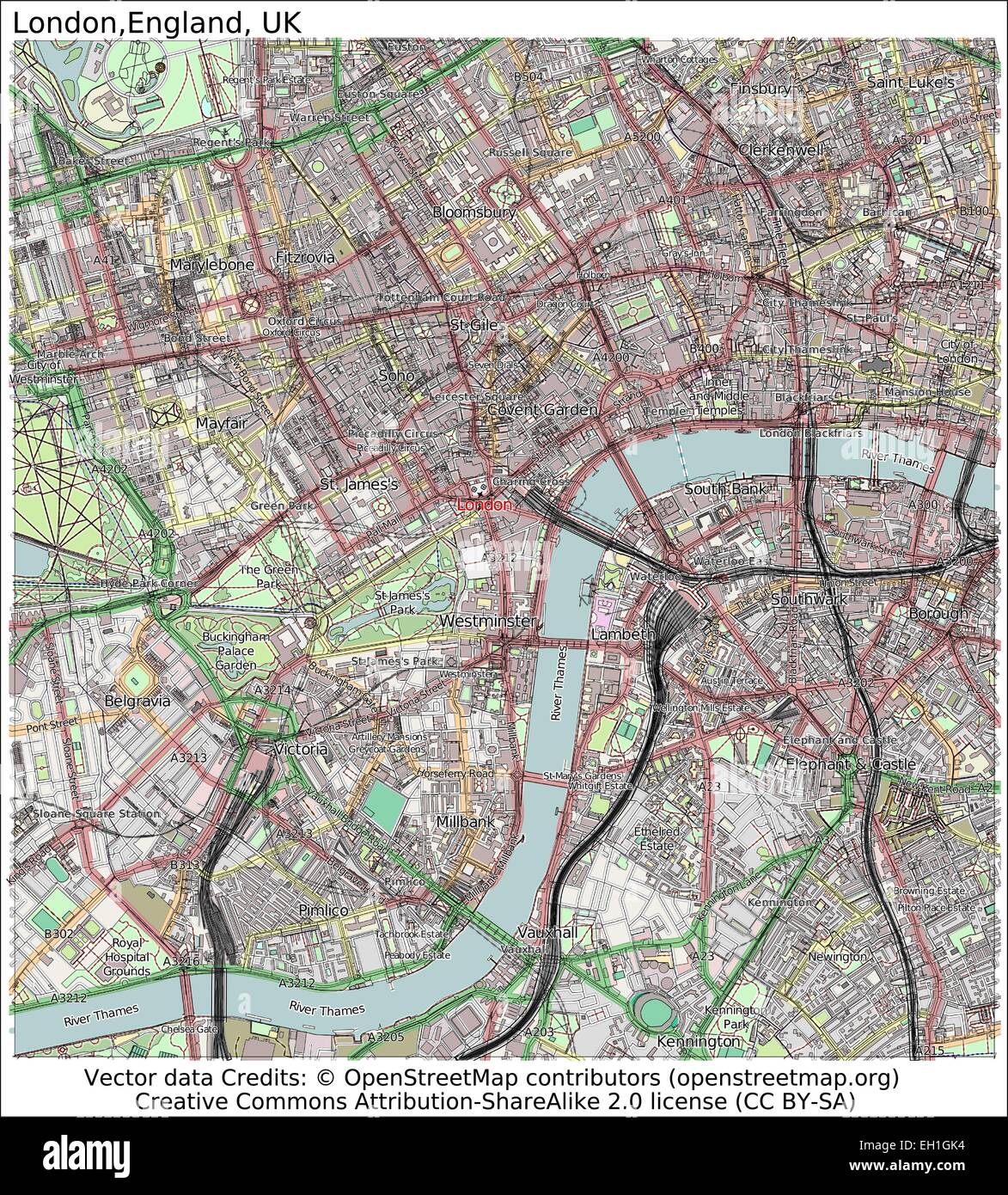 Mapa de la ciudad de Londres, Inglaterra, Reino Unido Ilustración del