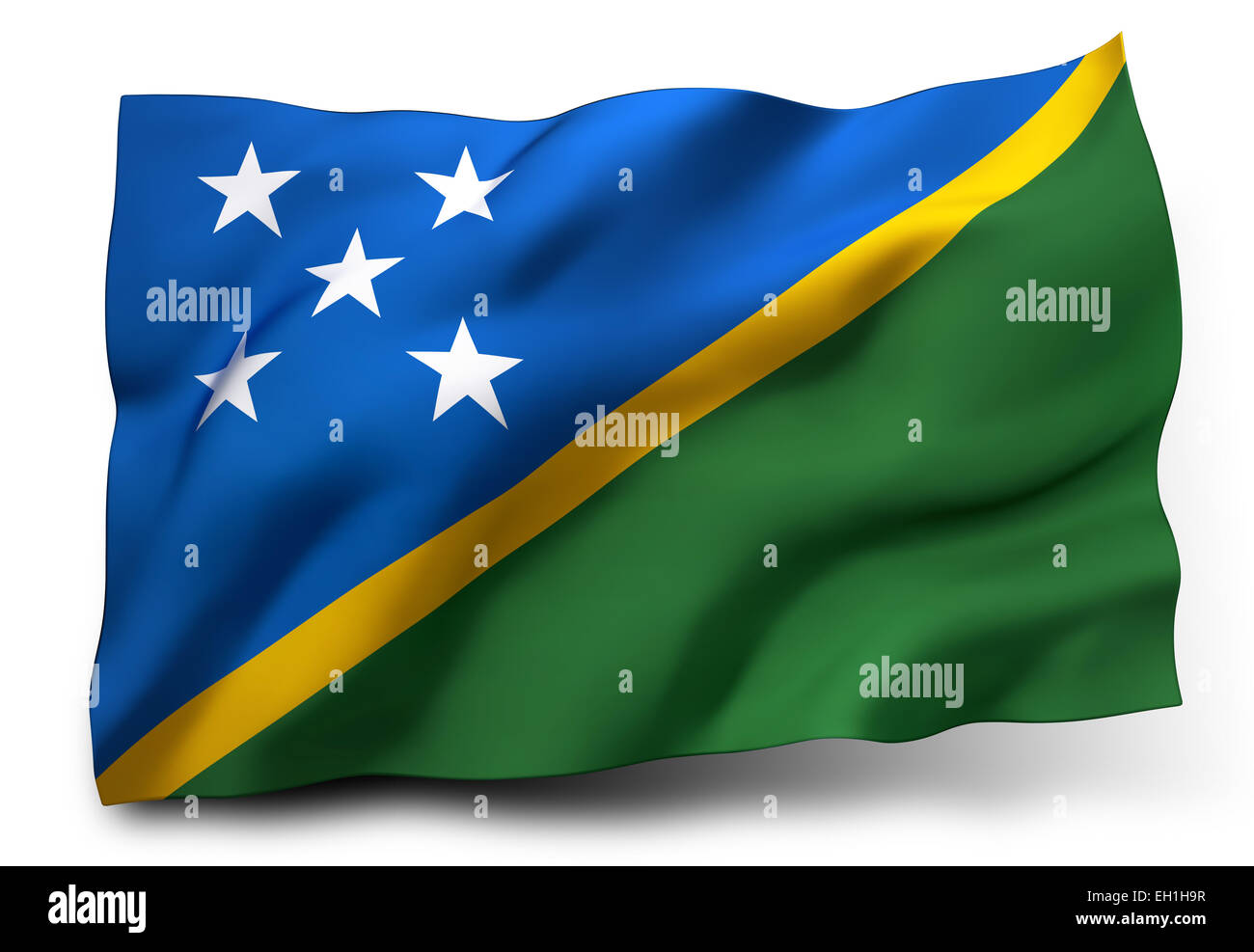 Ondeando la bandera de las Islas Salomón aislado sobre fondo blanco. Foto de stock