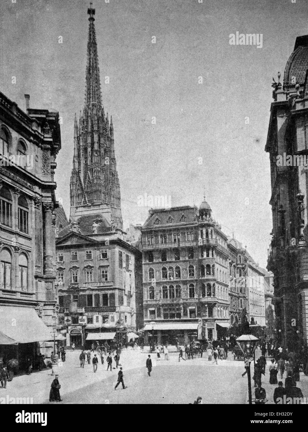 Una de las primeras impresiones de Autotype, plaza Stephansplatz, fotografía histórica de 1884, Viena, Austria, Europa Foto de stock