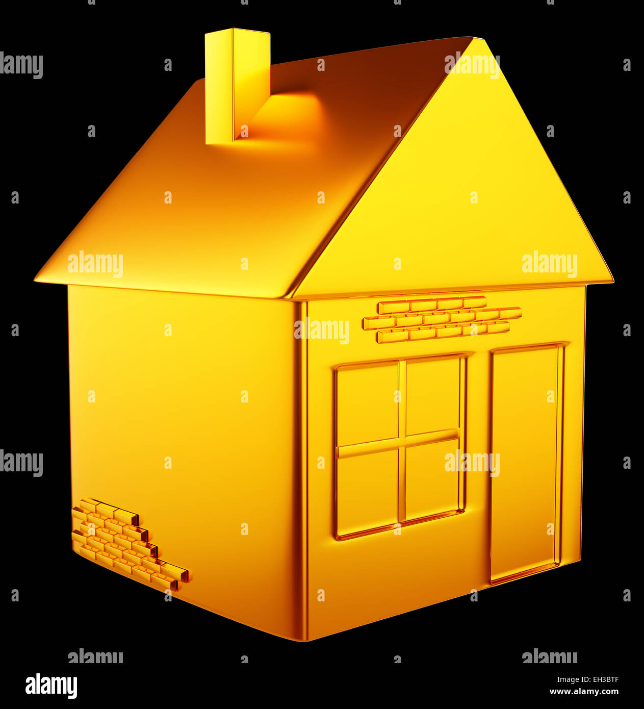 Alojamiento: valiosa forma de casa de oro sobre fondo negro Foto de stock