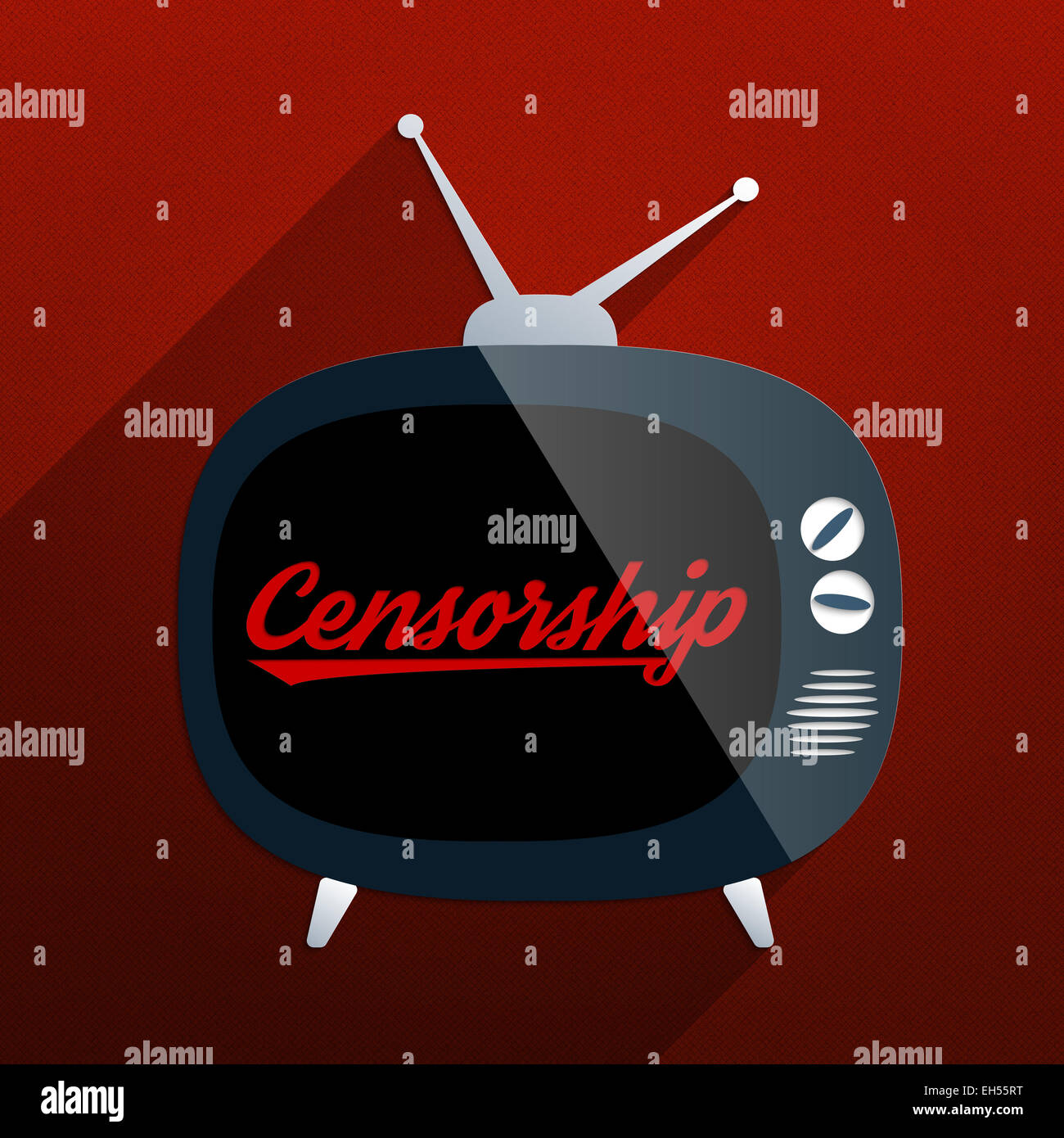 Retro TV y la frase 'censura' en la pantalla. Concepto para censurar contenido inadecuado, apagón informativo y la represión Foto de stock