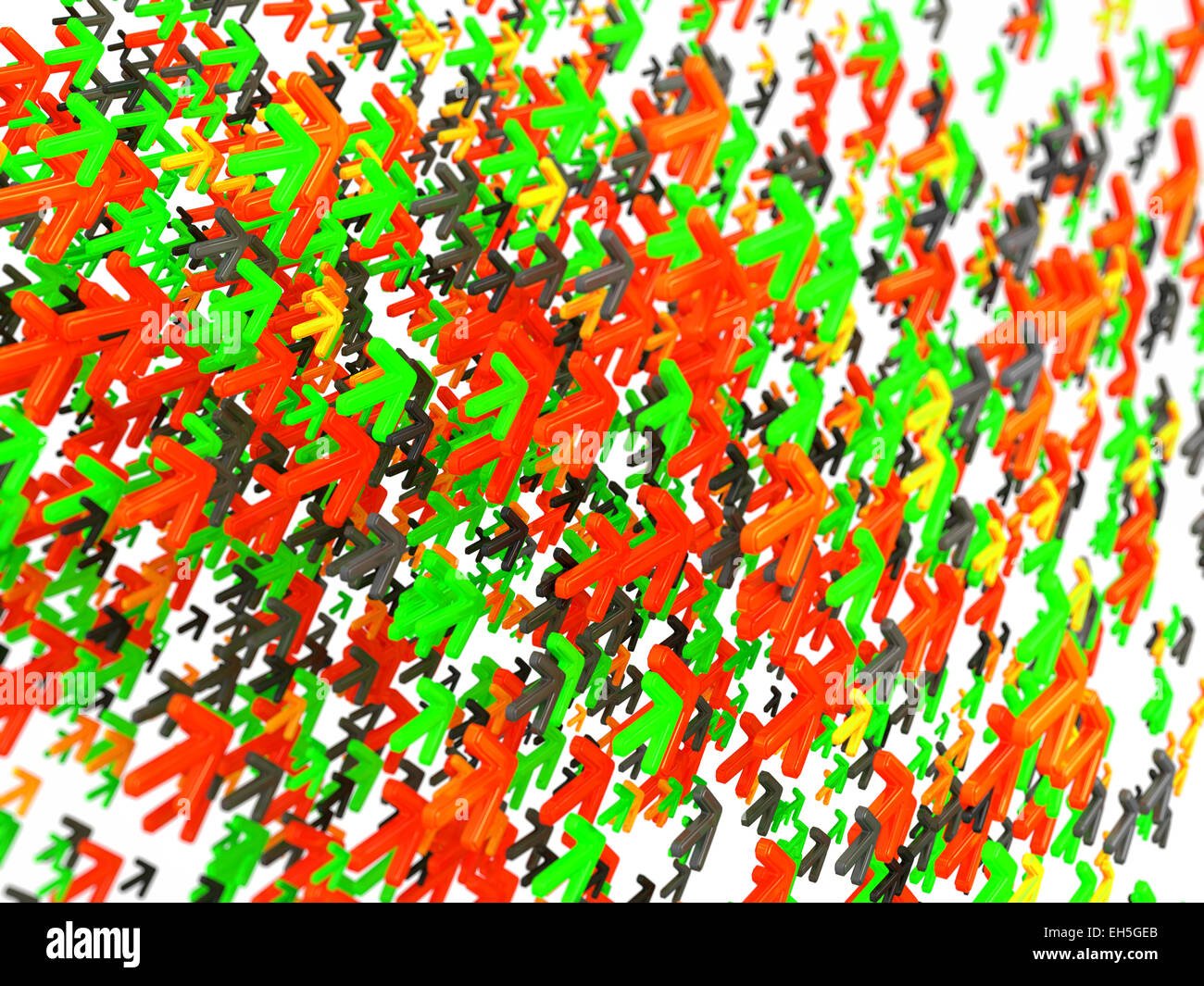 Elija el camino: flujo de flechas coloridas con poca DOF Foto de stock