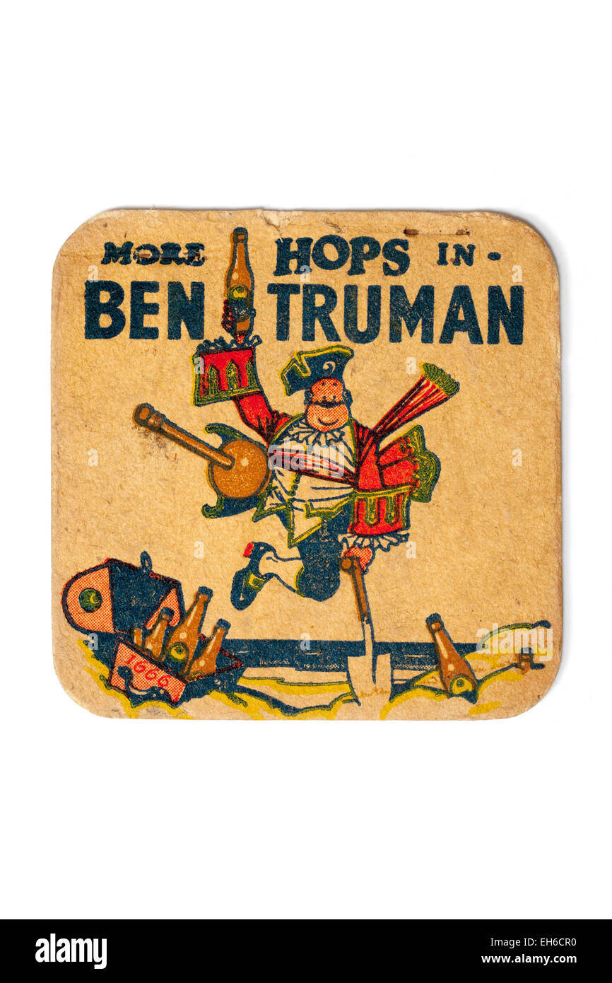 Vintage utilizado publicidad Beermat británico Ben cerveza Truman Foto de stock
