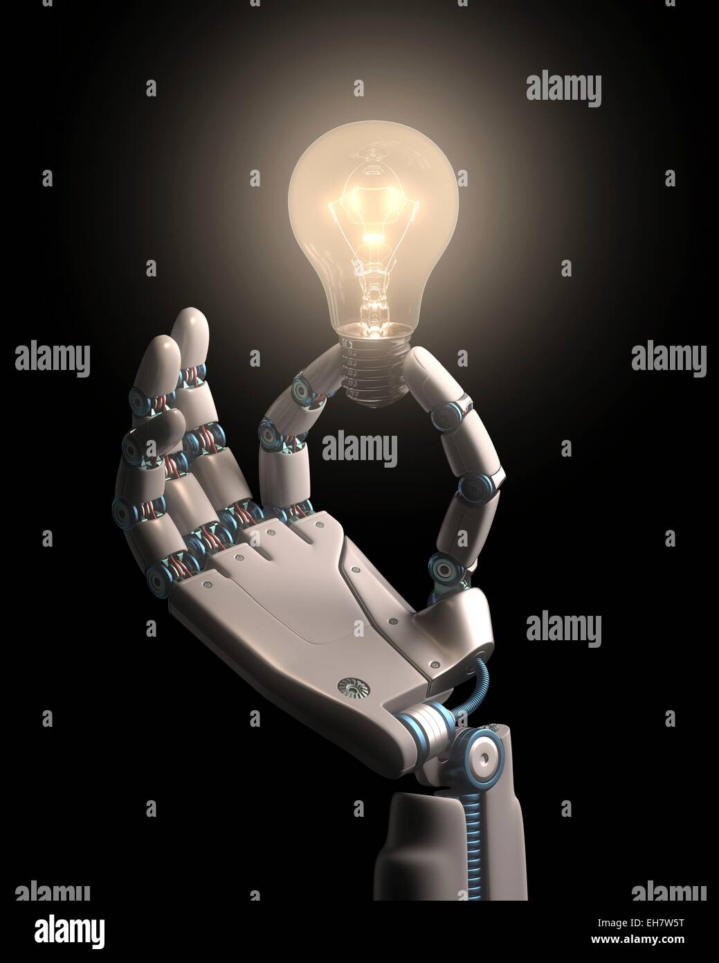 Mano robótica sosteniendo una bombilla Fotografía de stock - Alamy