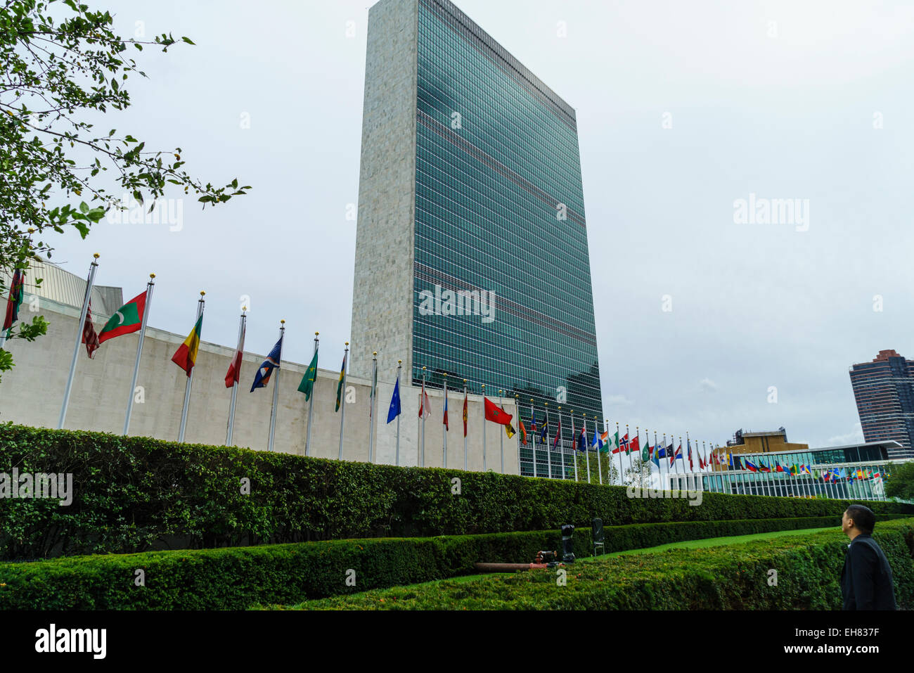 La Sede de las Naciones Unidas, el edificio de la Secretaría de las Naciones Unidas, Manhattan, Ciudad de Nueva York, Nueva York, EE.UU. Foto de stock