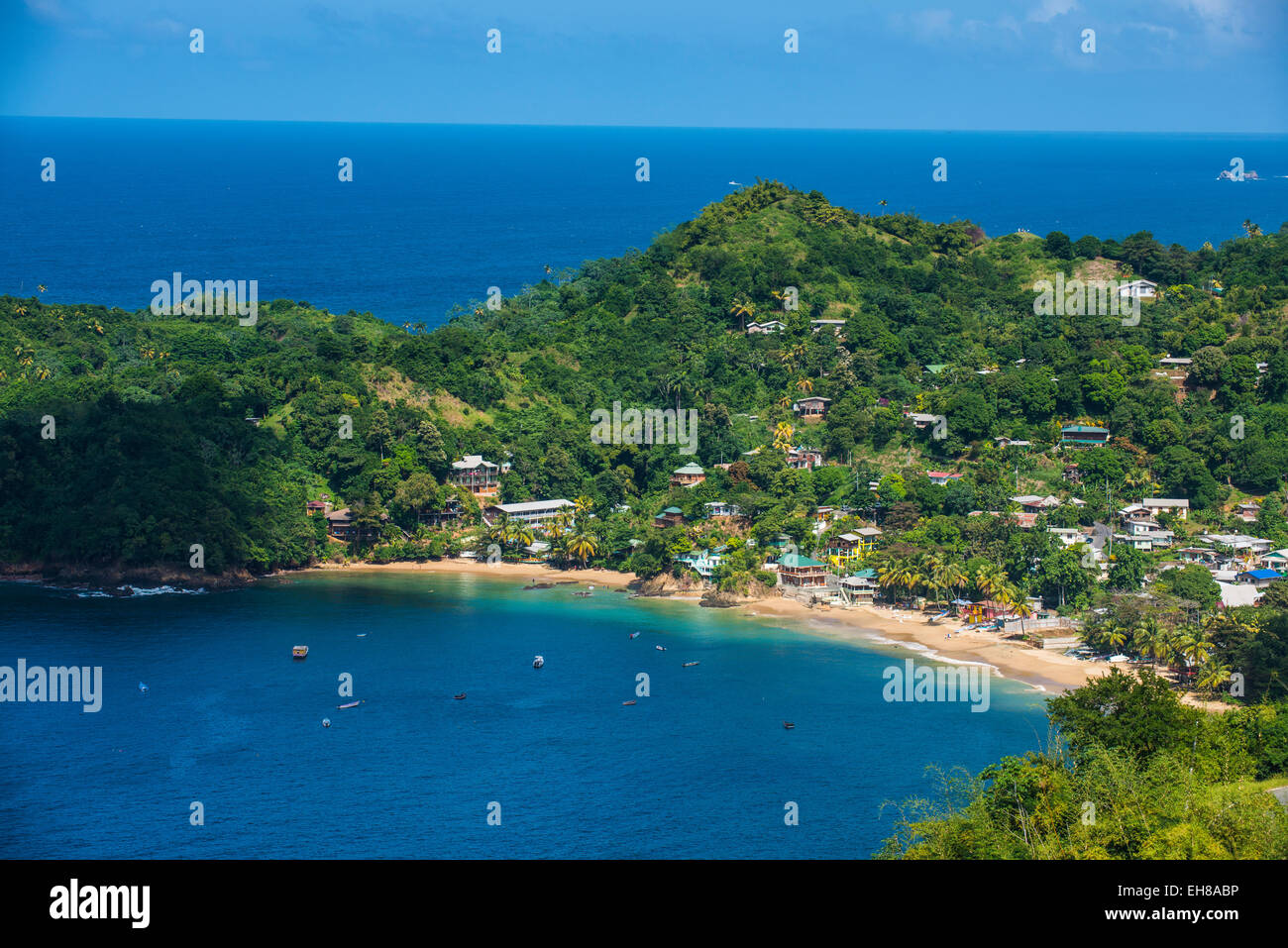 Vista de la bahía de Castara, Tobago, Trinidad y Tobago, Indias Occidentales, el Caribe, América Central Foto de stock