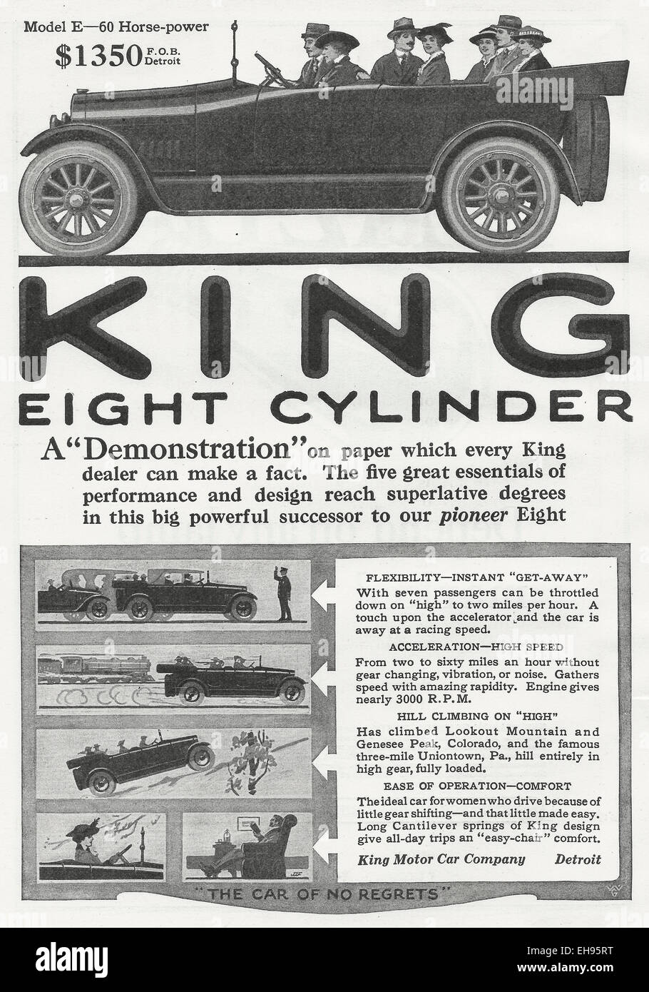 Anuncio de coche de ocho cilindros rey 1916 Foto de stock