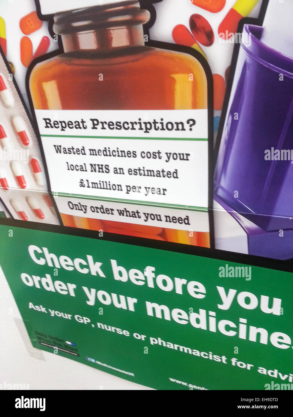 Campaña de promoción de la salud de NHS mindfulness al solicitar la repetición de recetas Foto de stock