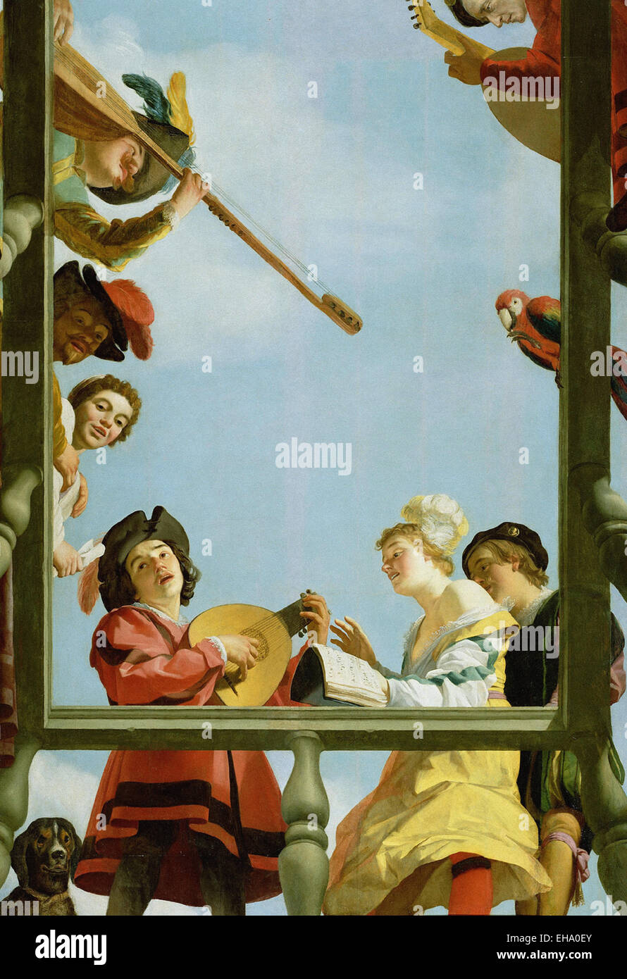 Gerrit van Honthorst grupo musical sobre un balcón Foto de stock