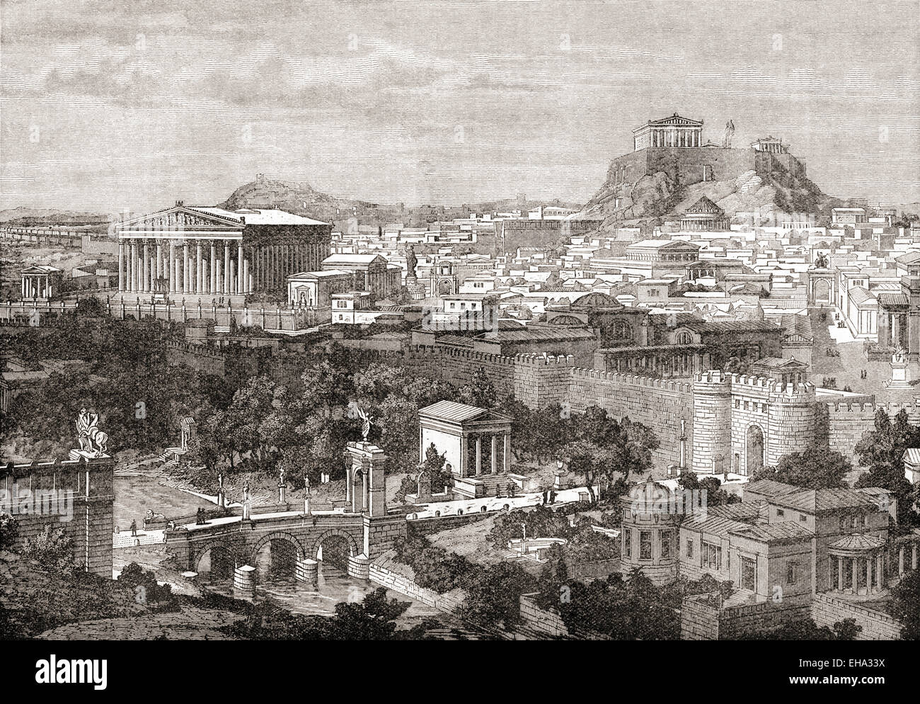 Una vista de la antigua Atenas, Grecia. Foto de stock