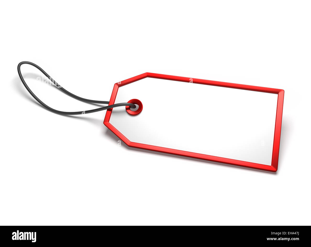 Vacía la insignia en blanco con borde rojo y cadena adjunta, aislado en blanco Foto de stock