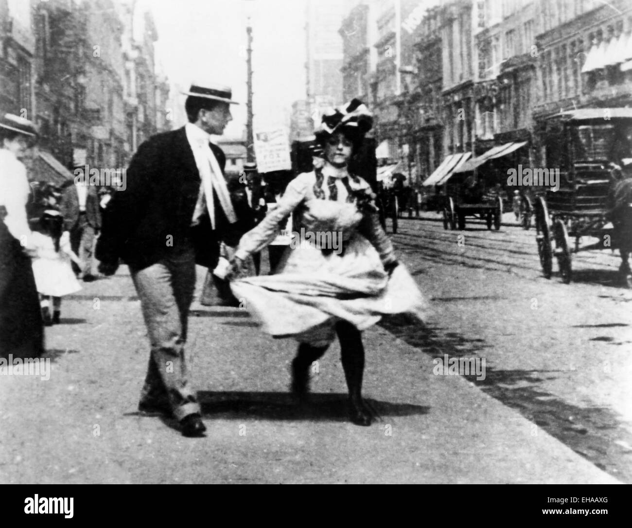 A.C. Abadie, Florencia Georgie, Short Film mudo "Lo sucedido el 23º Street, New York City', 1901 Foto de stock
