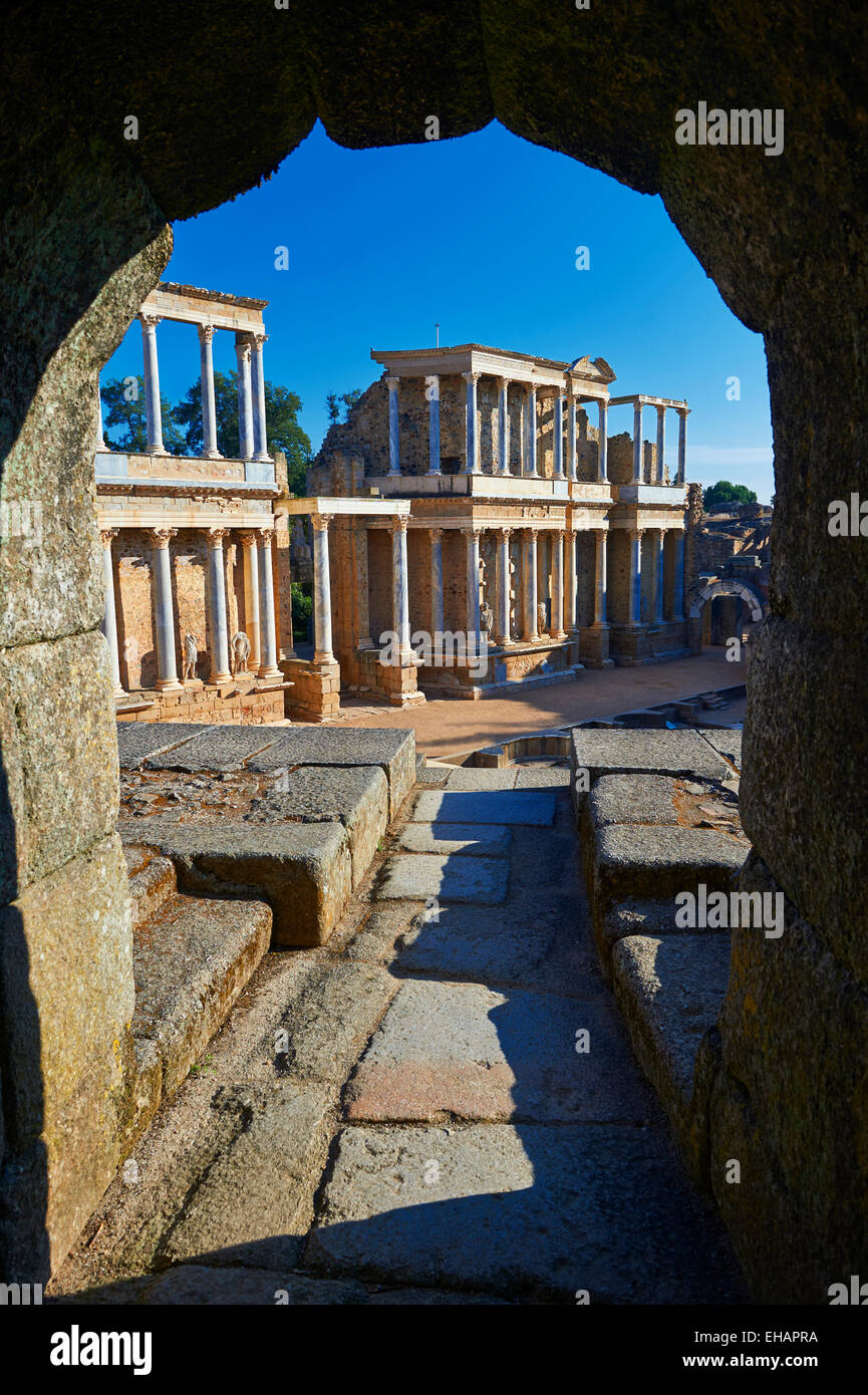 Teatro Romano de la colonia romana de Emerita Augusta, Mérida, Extremadura, España Foto de stock