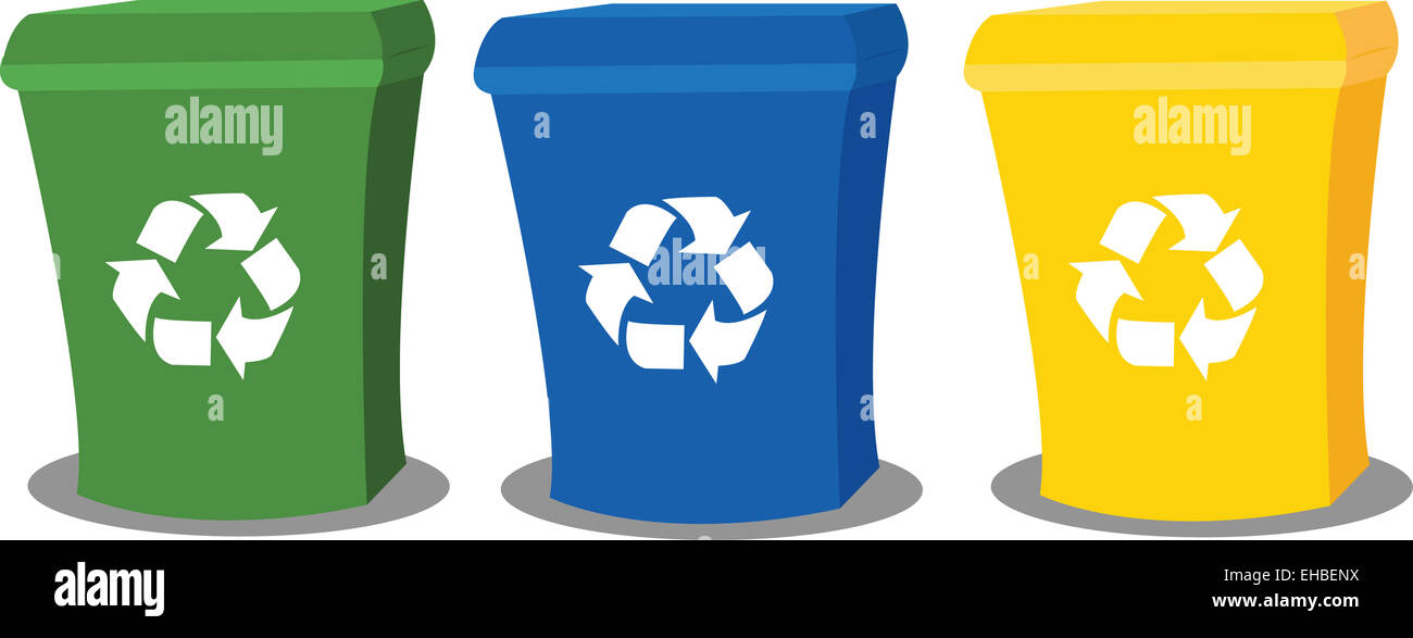 Una caricatura de vectores que representan tres contenedores de reciclaje  en diferentes colores Fotografía de stock - Alamy