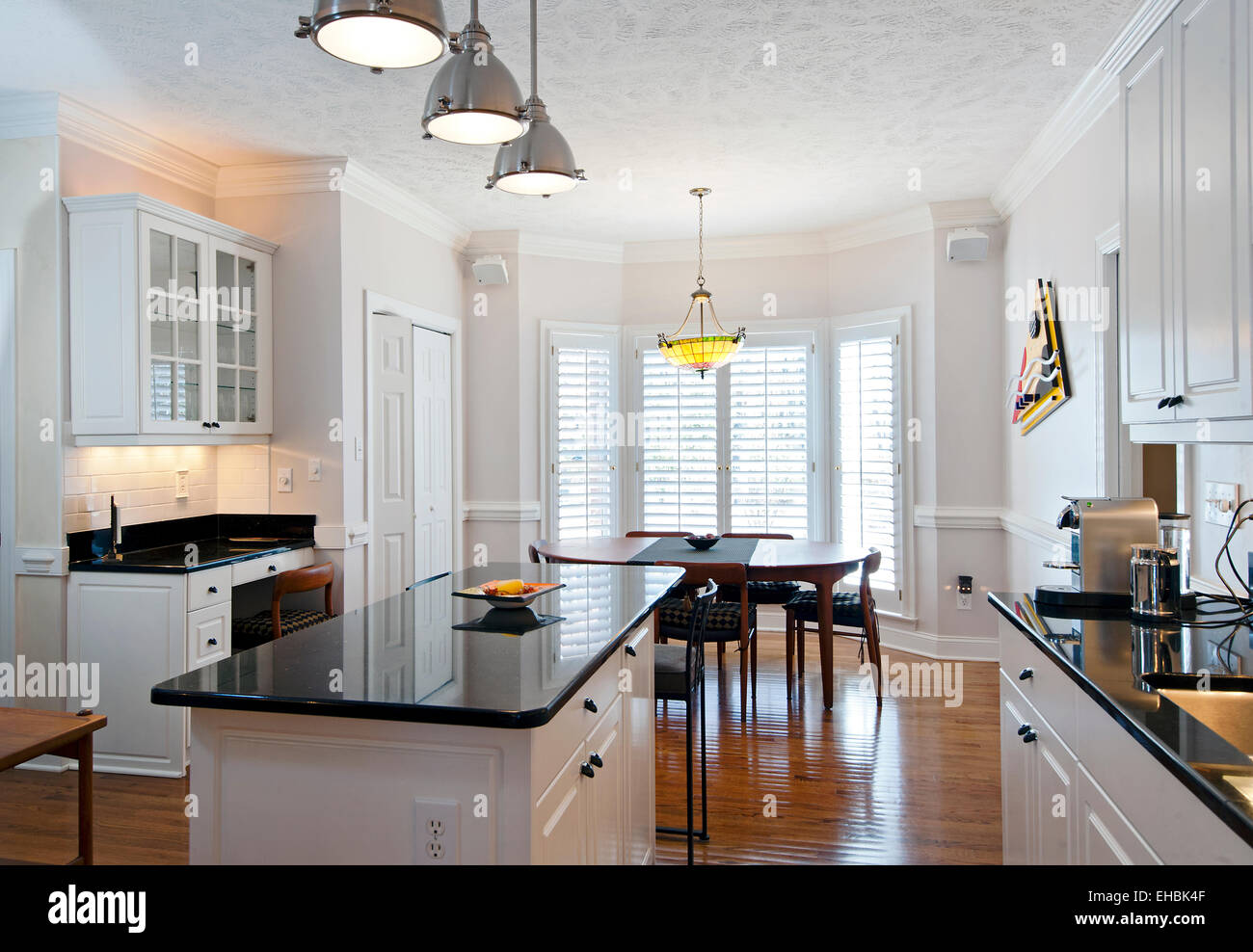 Residencial moderno amueblado cocina con isla central en una sola casa de familia Foto de stock