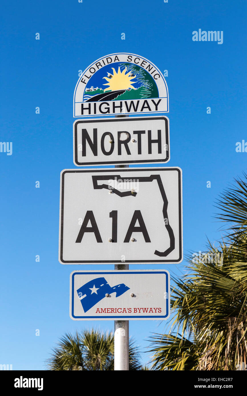 La autopista A1A Firmar, Florida, EE.UU. Foto de stock