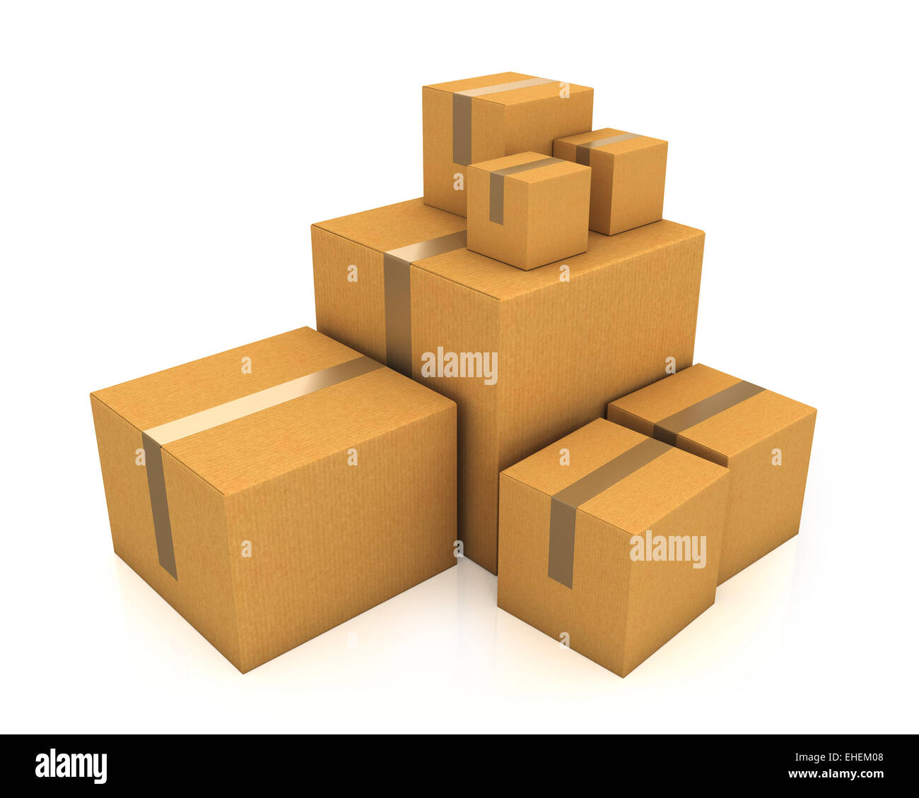 La pila de cajas de cartón de diferente tamaño. Foto de stock