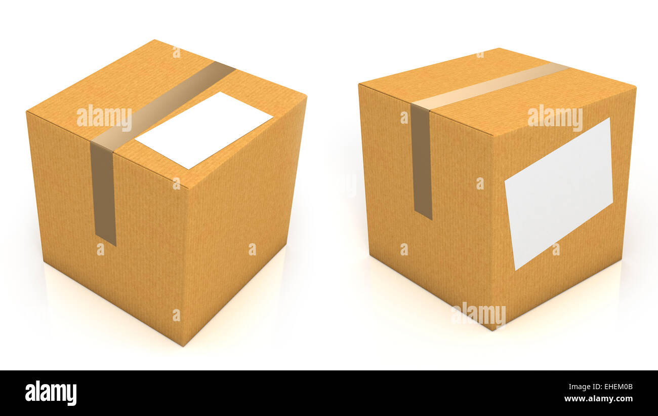 Caja de cartón con papel en blanco para texto Foto de stock
