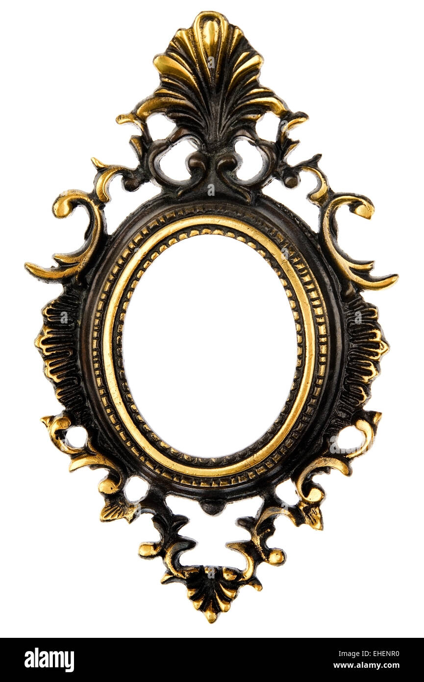 Antiguo marco ovalado redondo de bronce clásico de madera para