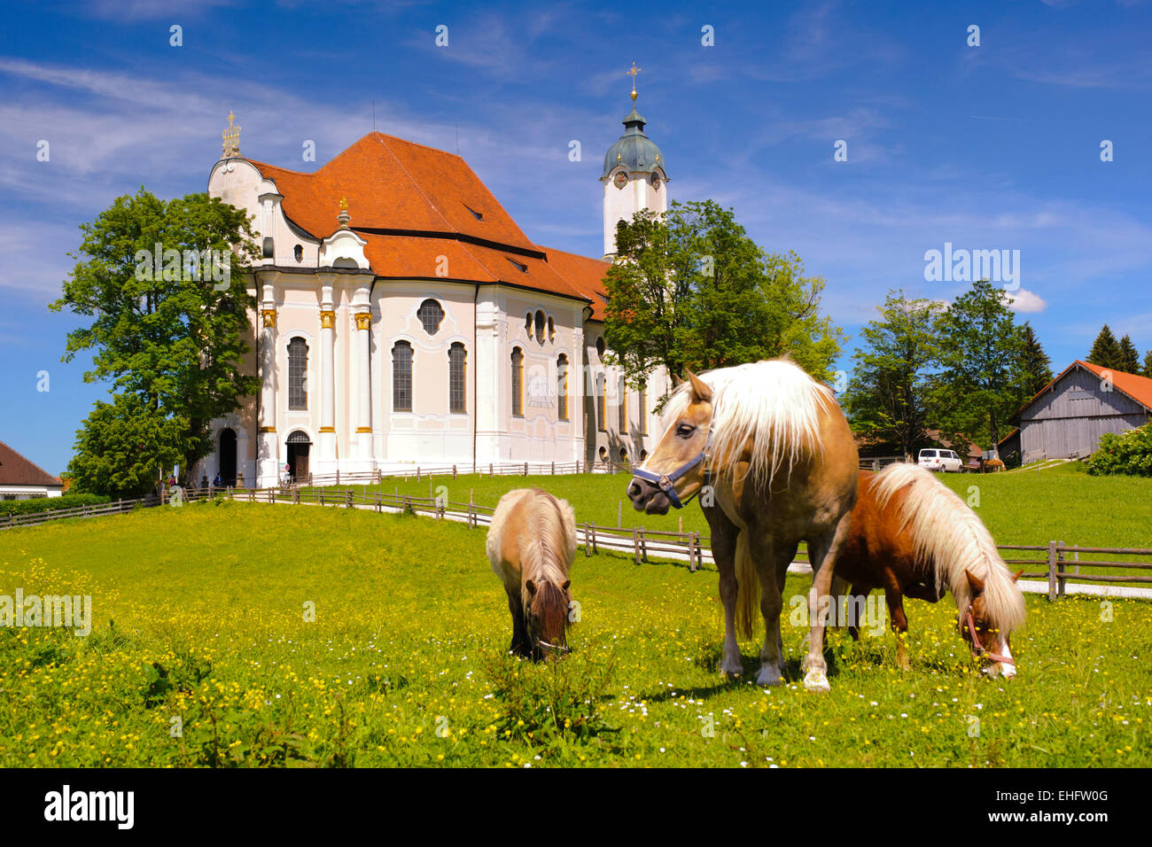 Llamado de la iglesia Wieskirche en Baviera es un mundo famoso monumento y patrimonio de la UNESCO Foto de stock