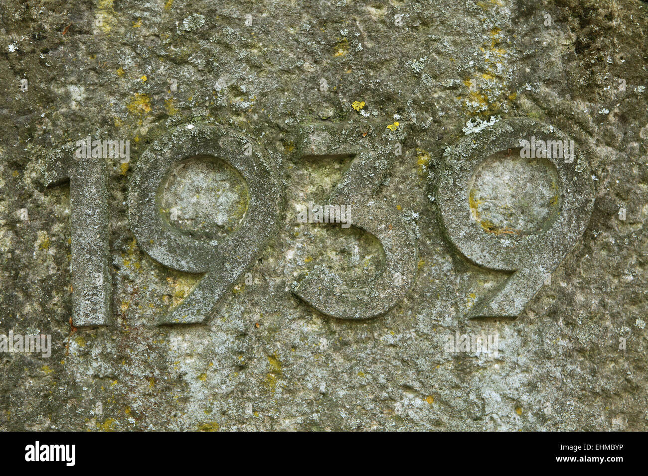 Año 1939 tallada en la piedra. Los años de la Segunda Guerra Mundial. Foto de stock
