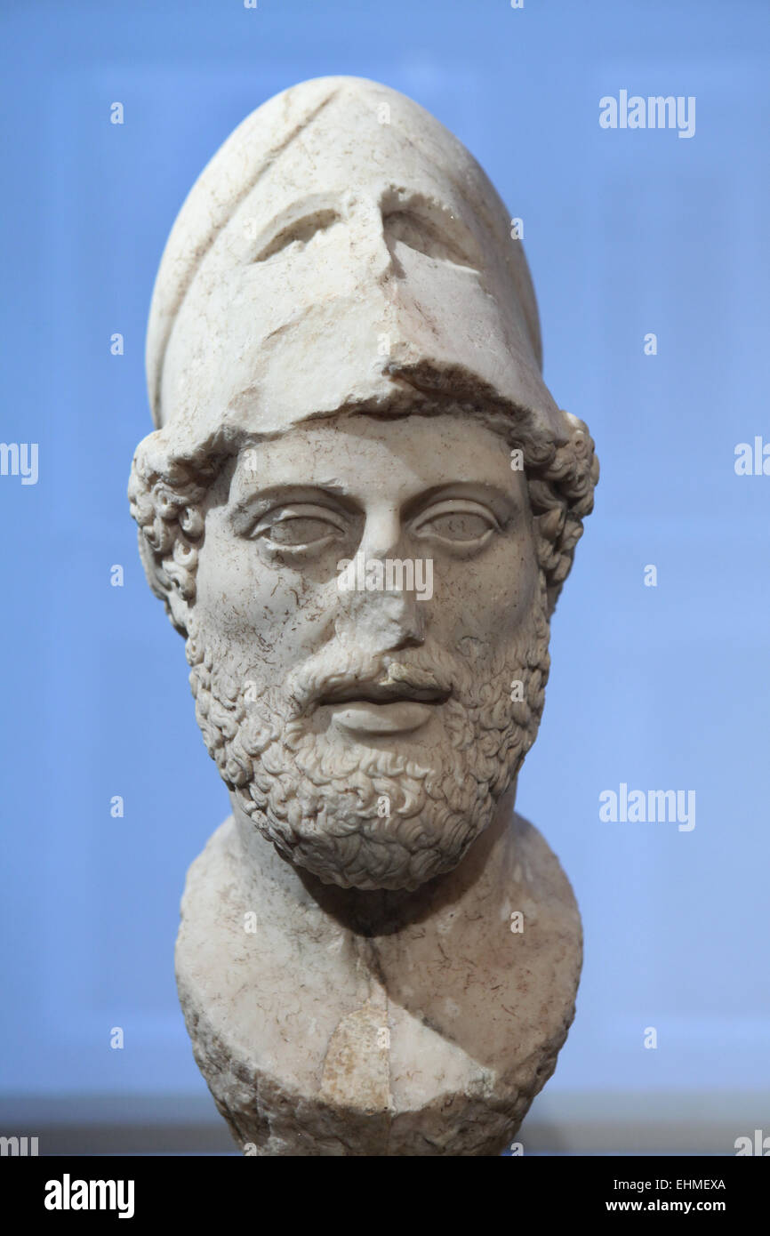 Retrato busto de Pericles. Copia romana después de un original griego de alrededor de 430 BC. Altes Museum, Berlín, Alemania. Foto de stock
