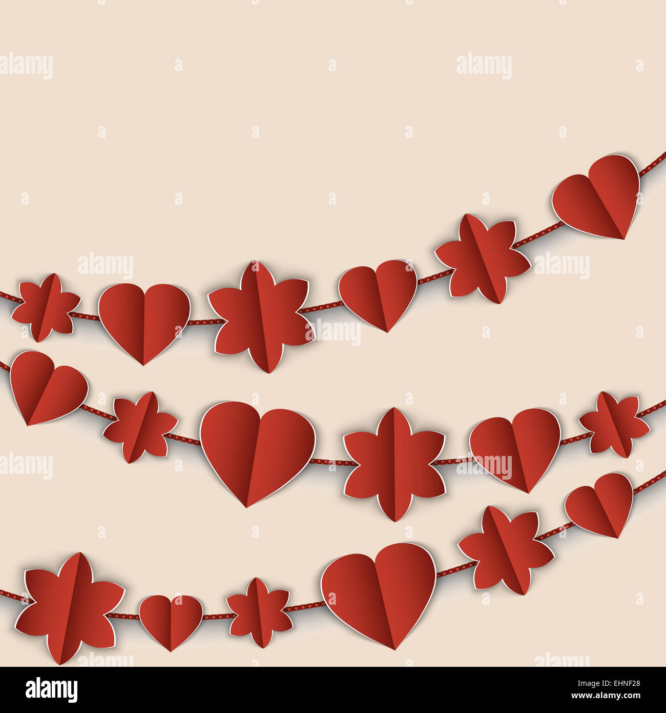 Tarjeta de San Valentín con rojo guirnaldas de corazones y flores  Fotografía de stock - Alamy