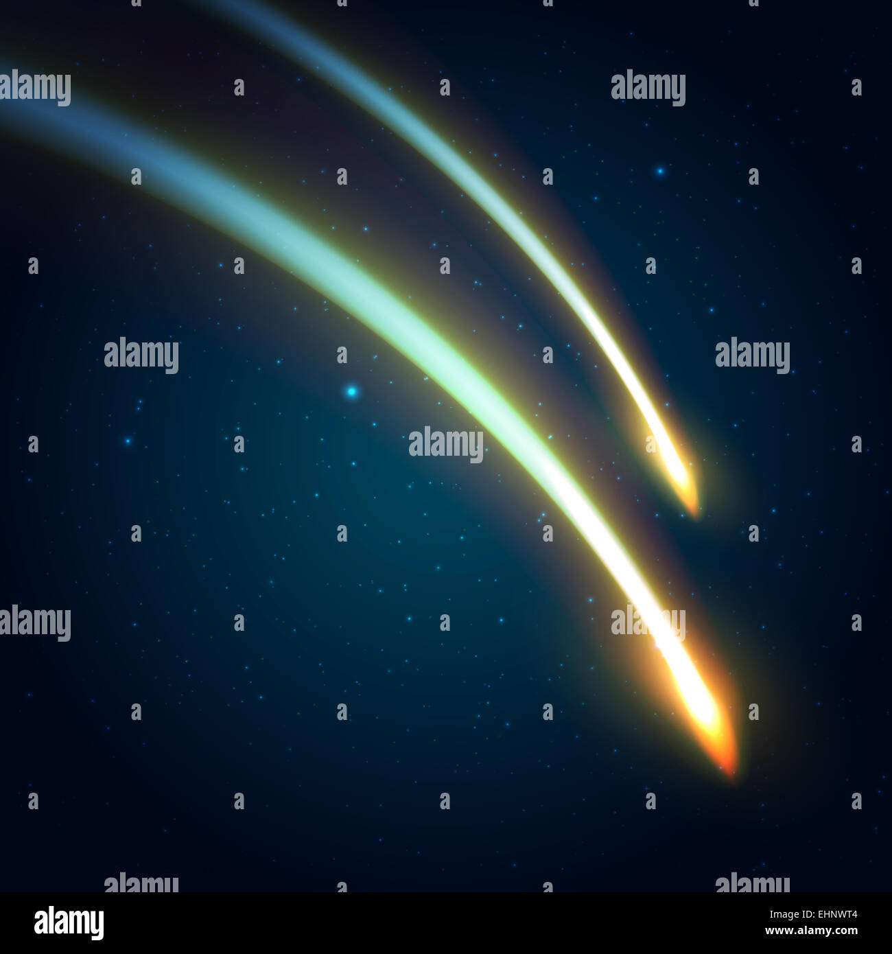 Dos cometas en el espacio ilustración vectorial de fondo Foto de stock
