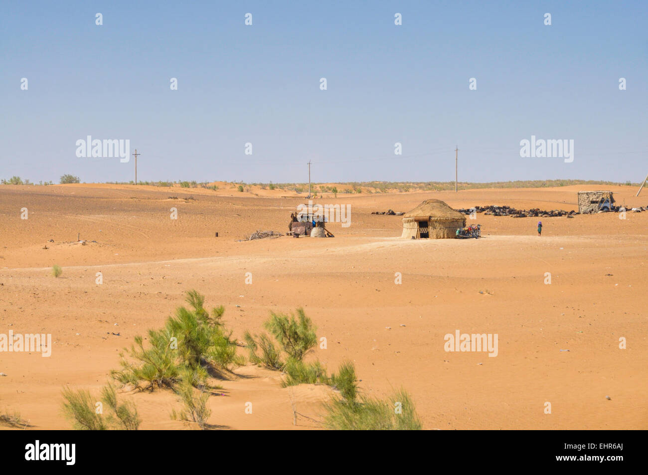 Yurt en el desierto de Uzbekistán, en Asia central Foto de stock
